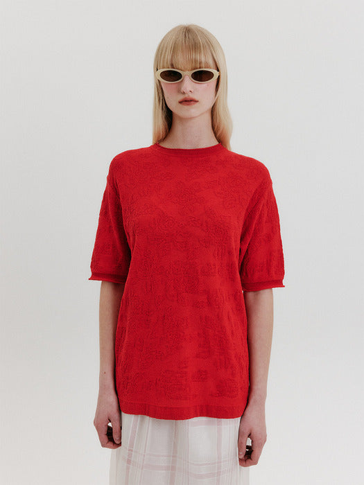 [EENK] Jacquard Knit Top - Red