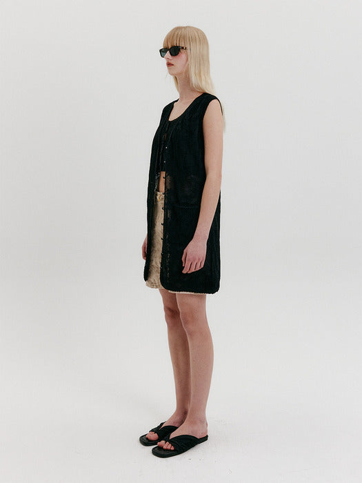 Eenk Lace Knit Mini Dress - Black
