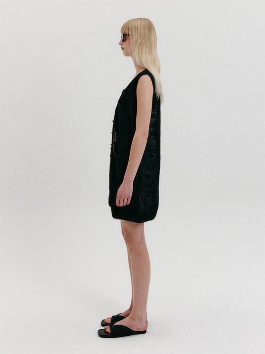 Eenk Lace Knit Mini Dress - Black