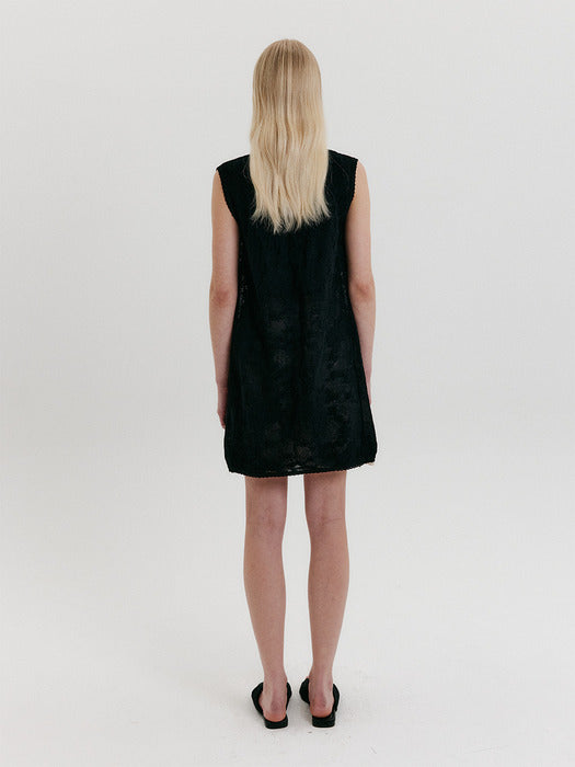 Eenk Lace Knit Mini Dress - Black