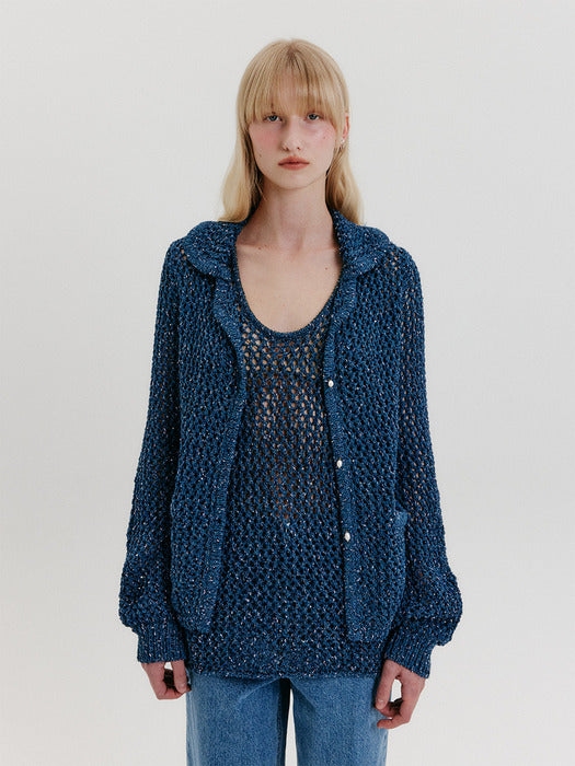 Eenk Chunky Knit Cardigan - Blue