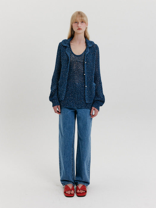 Eenk Chunky Knit Cardigan - Blue