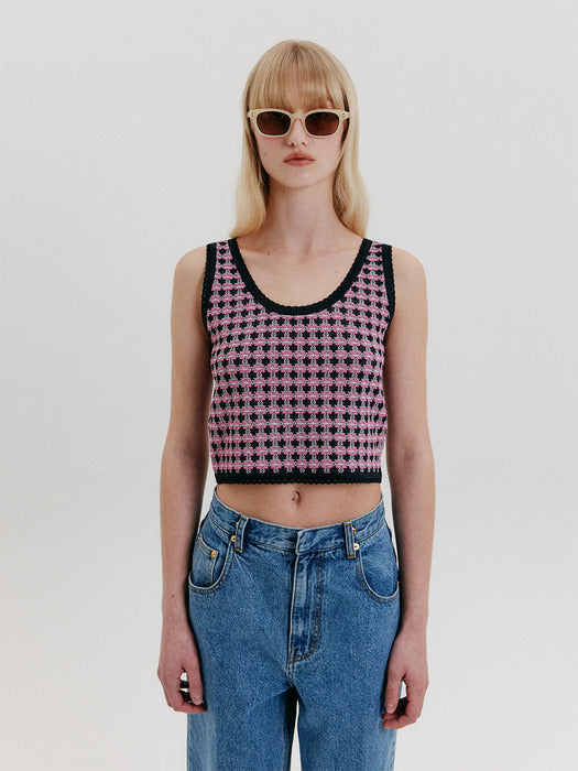 Eenk Check Knit Top - Navy/Pink