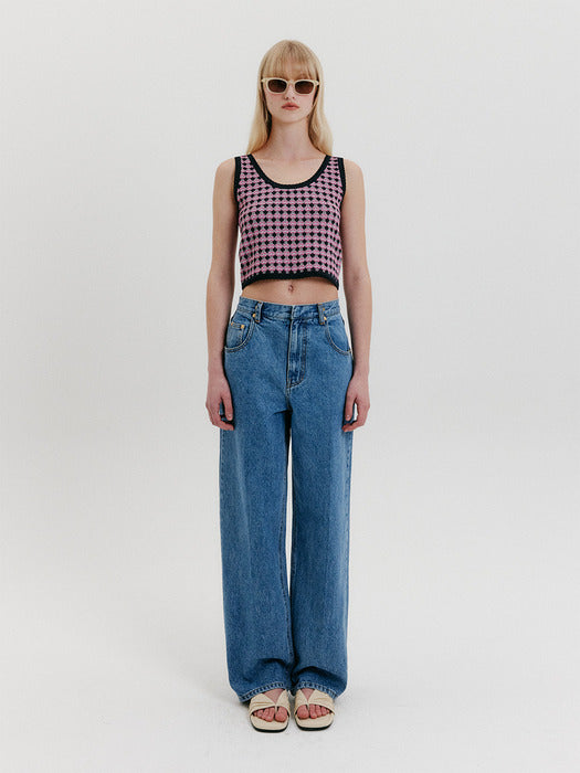 Eenk Check Knit Top - Navy/Pink