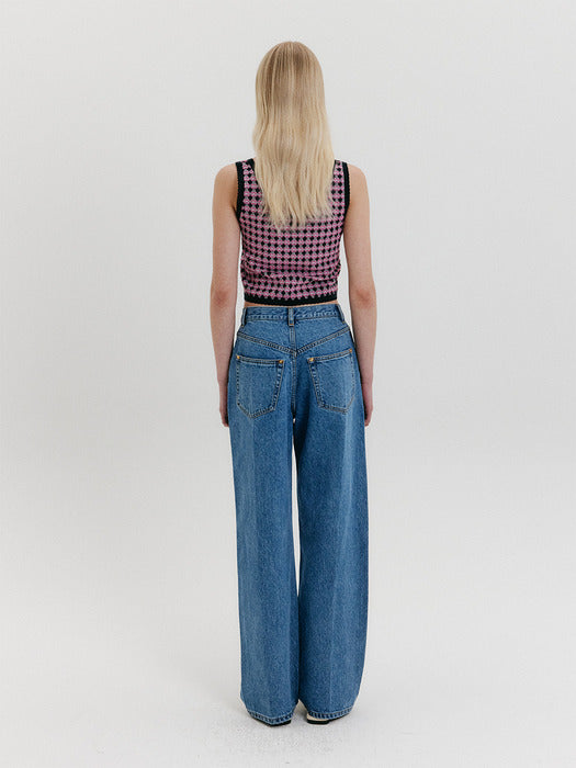 Eenk Check Knit Top - Navy/Pink