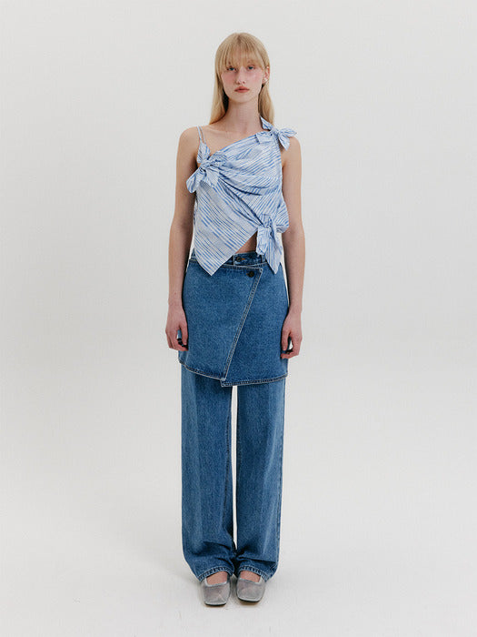 Eenk Wrap Straight Denim Pants - Light Blue