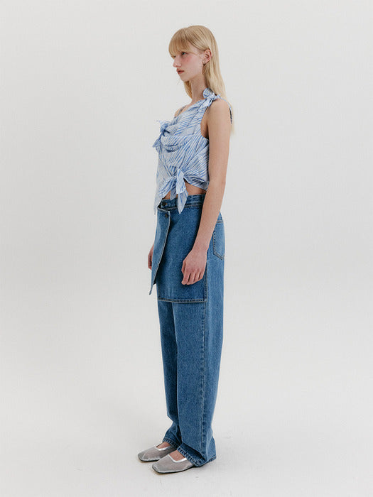 Eenk Wrap Straight Denim Pants - Light Blue