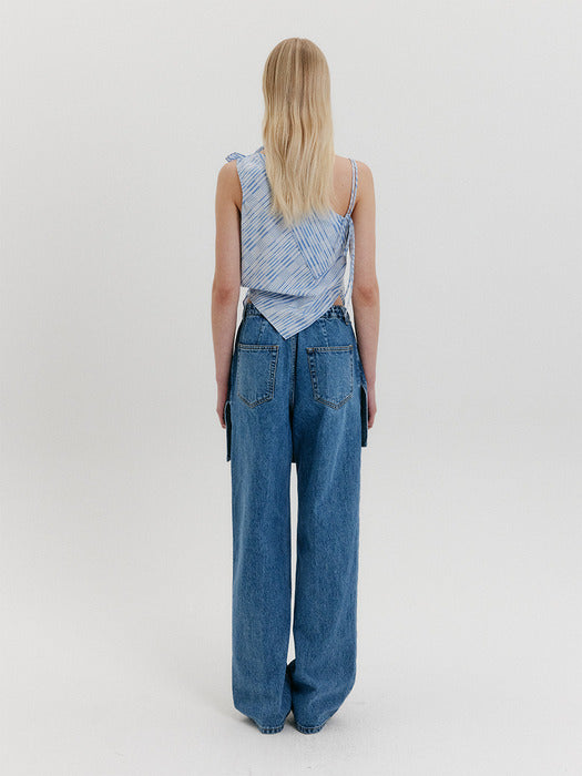 Eenk Wrap Straight Denim Pants - Light Blue