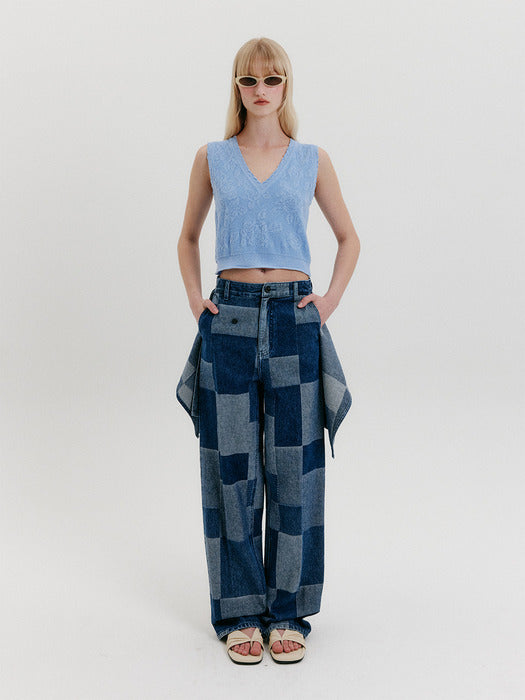 [EENK] Wrap Straight Denim Pants - Navy