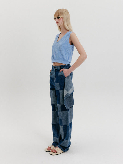 [EENK] Wrap Straight Denim Pants - Navy