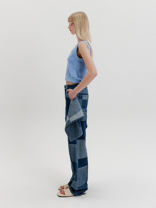 [EENK] Wrap Straight Denim Pants - Navy