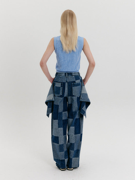 [EENK] Wrap Straight Denim Pants - Navy