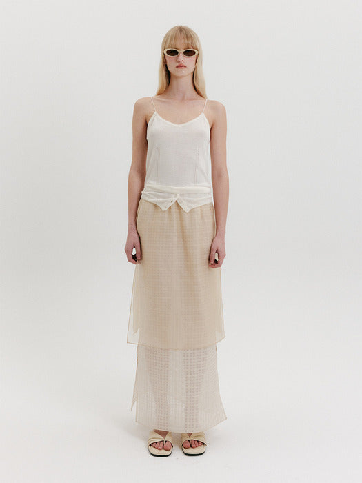 [EENK] Organza Layered Long Skirt - Cream