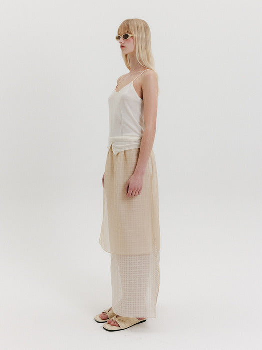 [EENK] Organza Layered Long Skirt - Cream