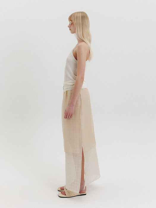 [EENK] Organza Layered Long Skirt - Cream