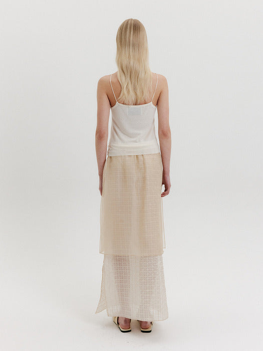 [EENK] Organza Layered Long Skirt - Cream