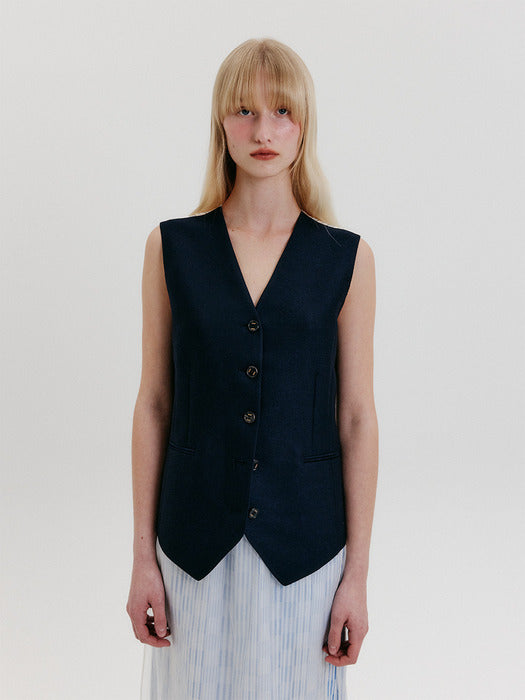 Eenk Buttoned Vest - Navy