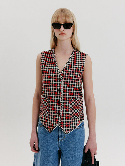 Eenk Tweed Pocket Vest - Red