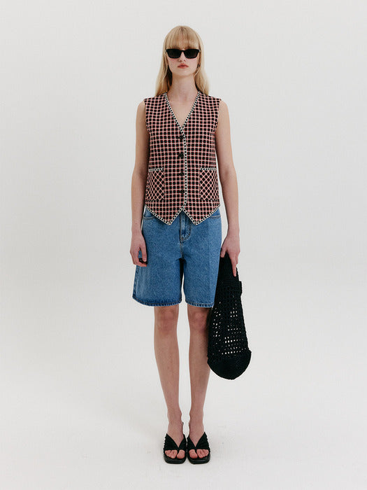 Eenk Tweed Pocket Vest - Red