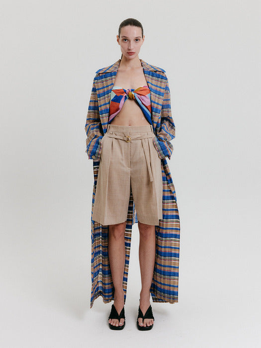 Eenk Multi Check Tied Long Coat - Multi