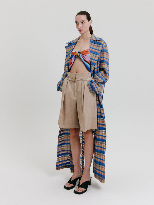 [EENK] Multi Check Tied Long Coat - Multi