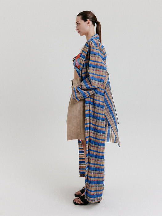 [EENK] Multi Check Tied Long Coat - Multi