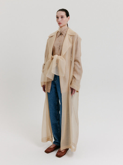 Eenk Organza Tied Long Coat - Beige