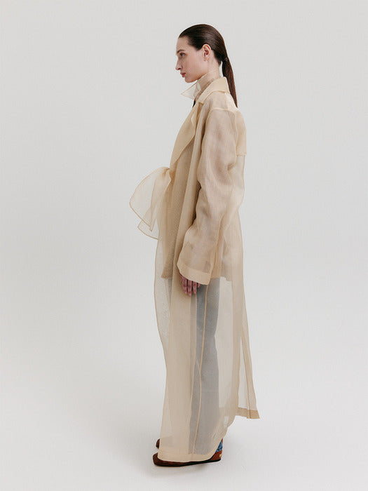 Eenk Organza Tied Long Coat - Beige