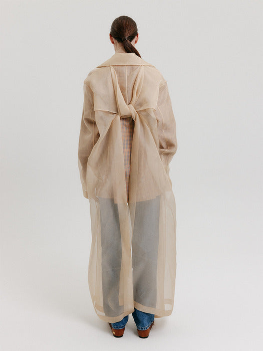 Eenk Organza Tied Long Coat - Beige