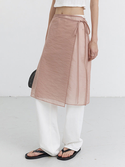[dunst] ORGANZA LAYERING LONG SKIRT SALMON BEIGE_UDSK5B242I1