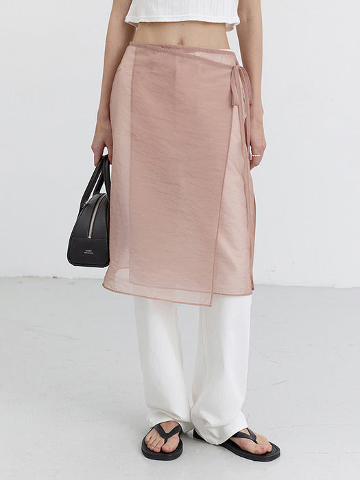 [dunst] ORGANZA LAYERING LONG SKIRT SALMON BEIGE_UDSK5B242I1