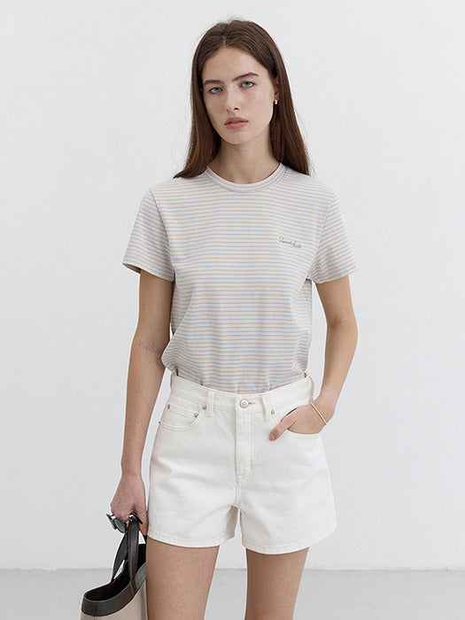 Dunst Essential Stripe Logo T-Shirt Light Beige Mint Stripe