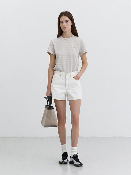 Dunst Essential Stripe Logo T-Shirt Light Beige Mint Stripe