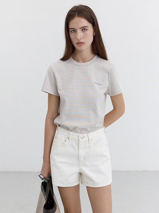 Dunst Essential Stripe Logo T-Shirt Light Beige Mint Stripe