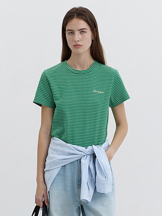 Dunst Essential Stripe Logo T-Shirt Green Light Green Stripe