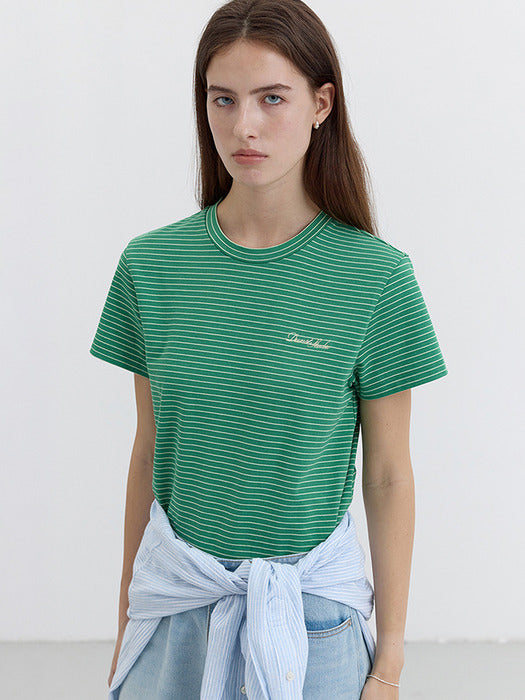 Dunst Essential Stripe Logo T-Shirt Green Light Green Stripe