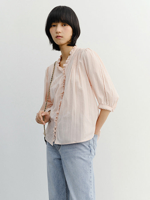 Dunst Jane Frill Blouse Soft Pink
