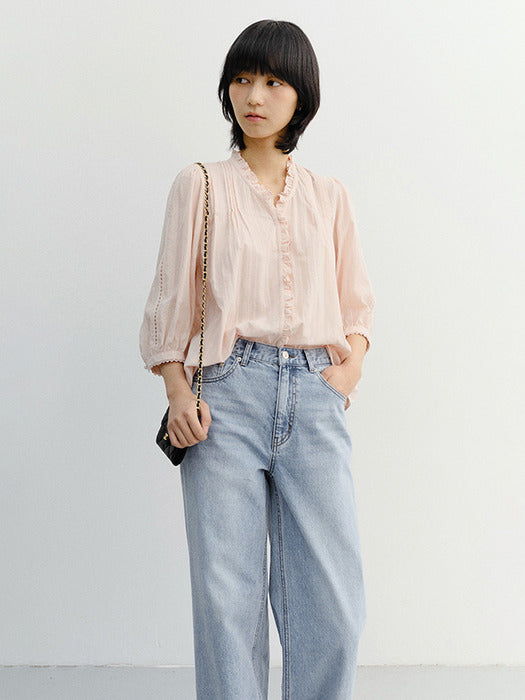 Dunst Jane Frill Blouse Soft Pink