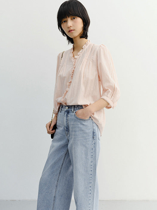 Dunst Jane Frill Blouse Soft Pink