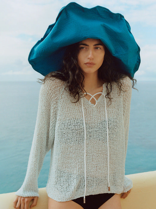 [dunst] CROCHET EDGE TRIM KNIT LIGHT BLUE_UDSW5B226B1