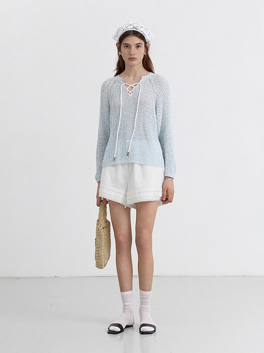 Dunst Crochet Edge Trim Knit Light Blue