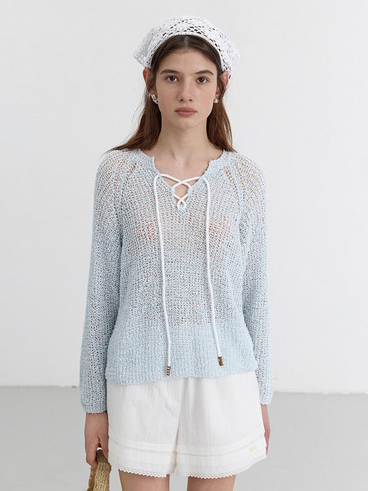 Dunst Crochet Edge Trim Knit Light Blue