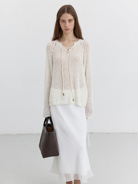 [dunst] CROCHET EDGE TRIM KNIT CREAM_UDSW5B226CR