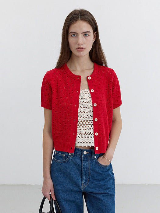 [dunst] CROCHET CREWNECK CARDIGAN RED_UDSW5B222R2