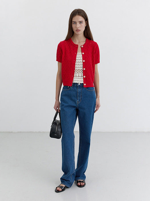 [dunst] CROCHET CREWNECK CARDIGAN RED_UDSW5B222R2