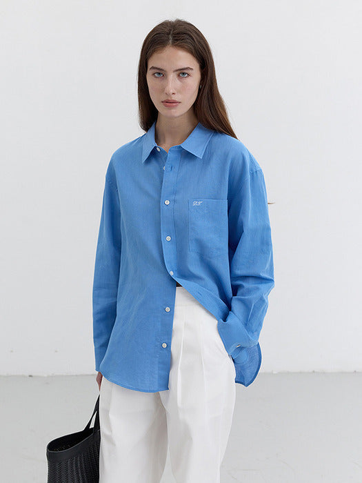 Dunst Unisex Classic Linen Shirt Blue