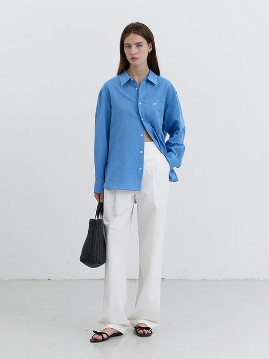 Dunst Unisex Classic Linen Shirt Blue