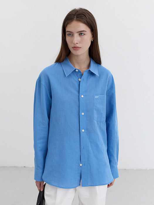 Dunst Unisex Classic Linen Shirt Blue