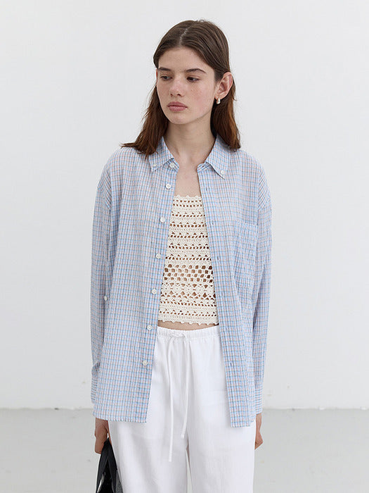 Dunst Unisex Classic Check Overshirt Soft Blue Check