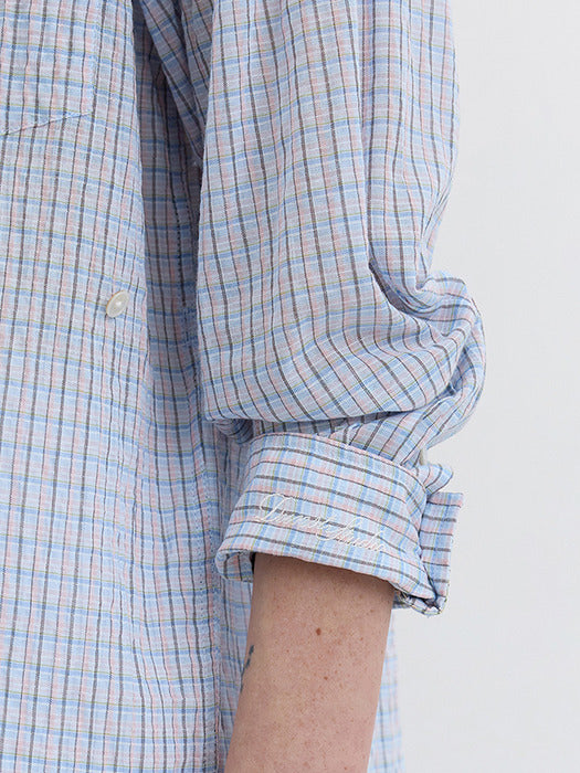 Dunst Unisex Classic Check Overshirt Soft Blue Check